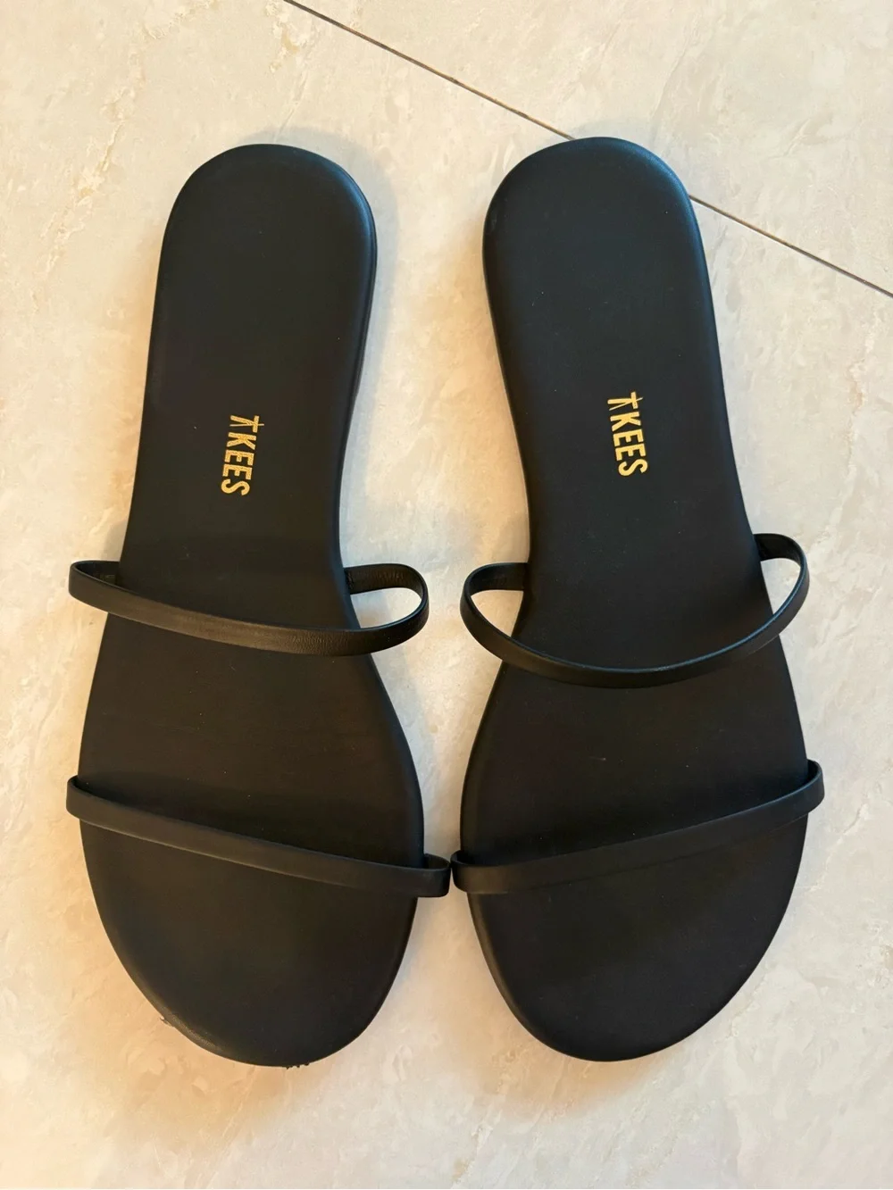 TKEES Black Double-Strap Slide Sandals with Minimal Straps